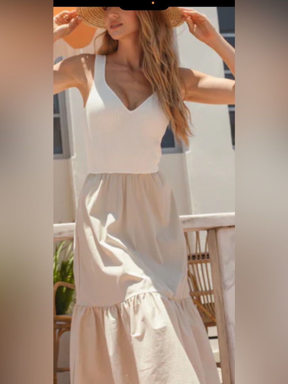 ELAN - Sleeveless White & Beige Maxi Dress